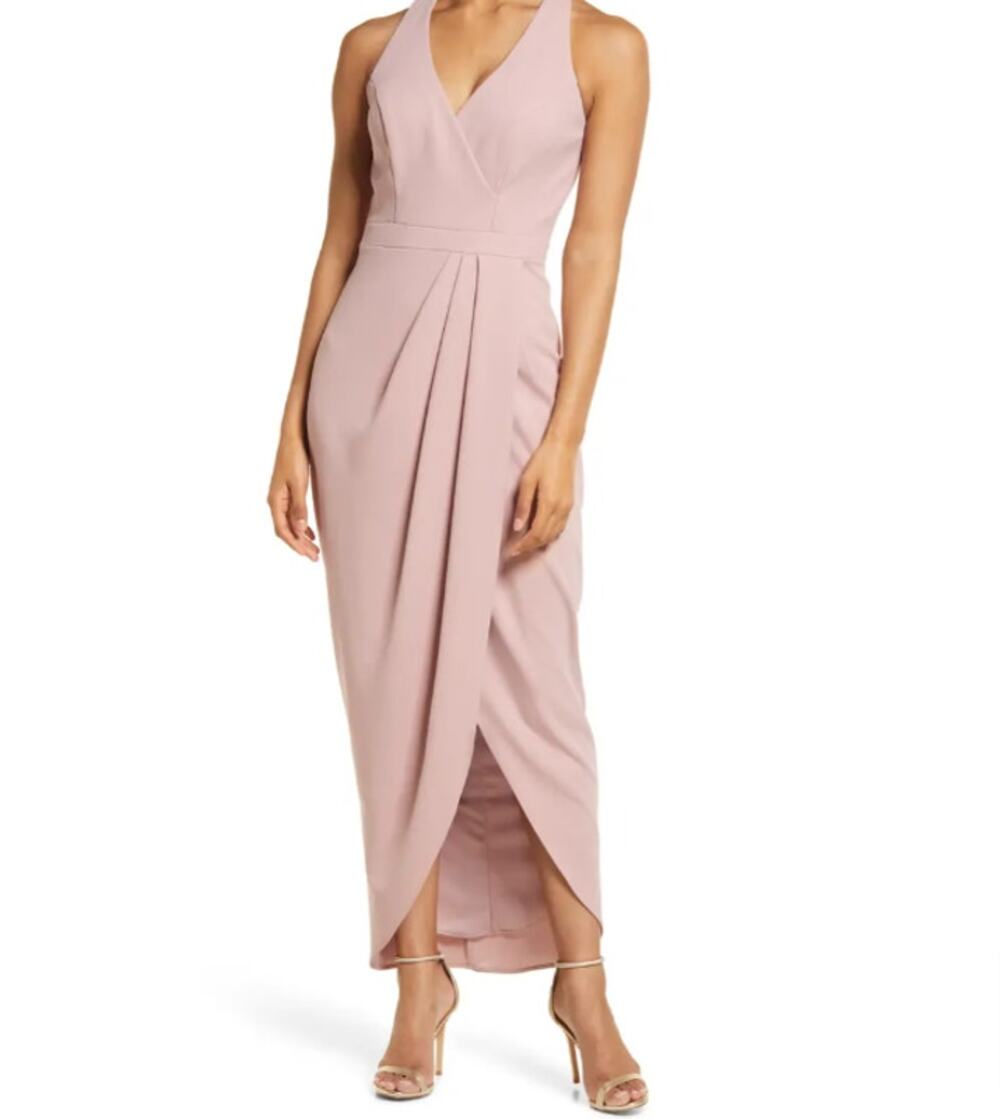 Xscape Womens Formal Gown Size 2 Blush Pink Sleeveless Tulip Hem Crepe V-neck